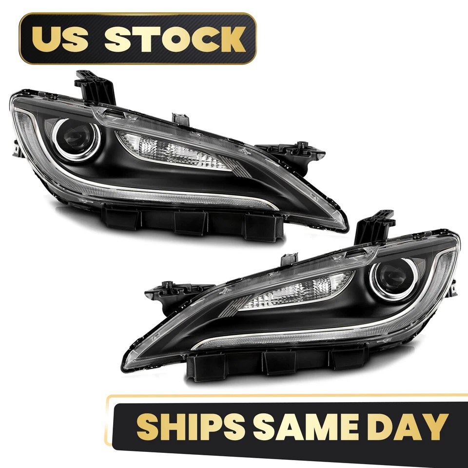 For 2015-2017 Chrysler 200 Halogen Headlight w/LED DRL w/Black Trim 8 pins Pair - Image 2 of 4