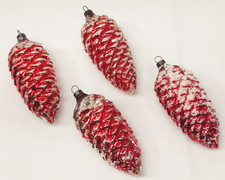 Lot of 4 Vintage Mercury Glass Red Frosted Pine Cone Christmas Ornaments