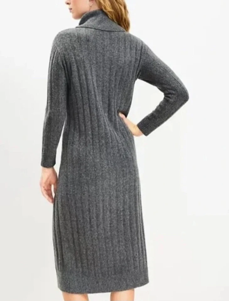 Vestido Suéter LOFT Acanalado Midi Cuello Alto Para Mujer Talla Mediana Gris Mezcla de Lana Foto 2 de 4