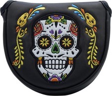 Golf Club Colorful Skull Skeleton Mallet Putter Head Cover Magnetic Black