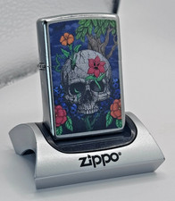 GENUINE Zippo Lighter VIBRANT FLOWERS & SKULL Street Chrome NEW IN BOX FAST POST