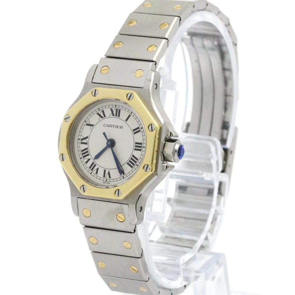 Reloj automático para dama CARTIER Santos octágono oro 18K acero pulido Foto 2 de 4