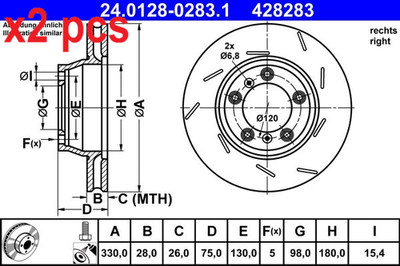 X2 PCS L&R SIDES FITS PORSCHE PANAMERA 3.0 S BRAKE DISC 24.0128-0283.1 ATE