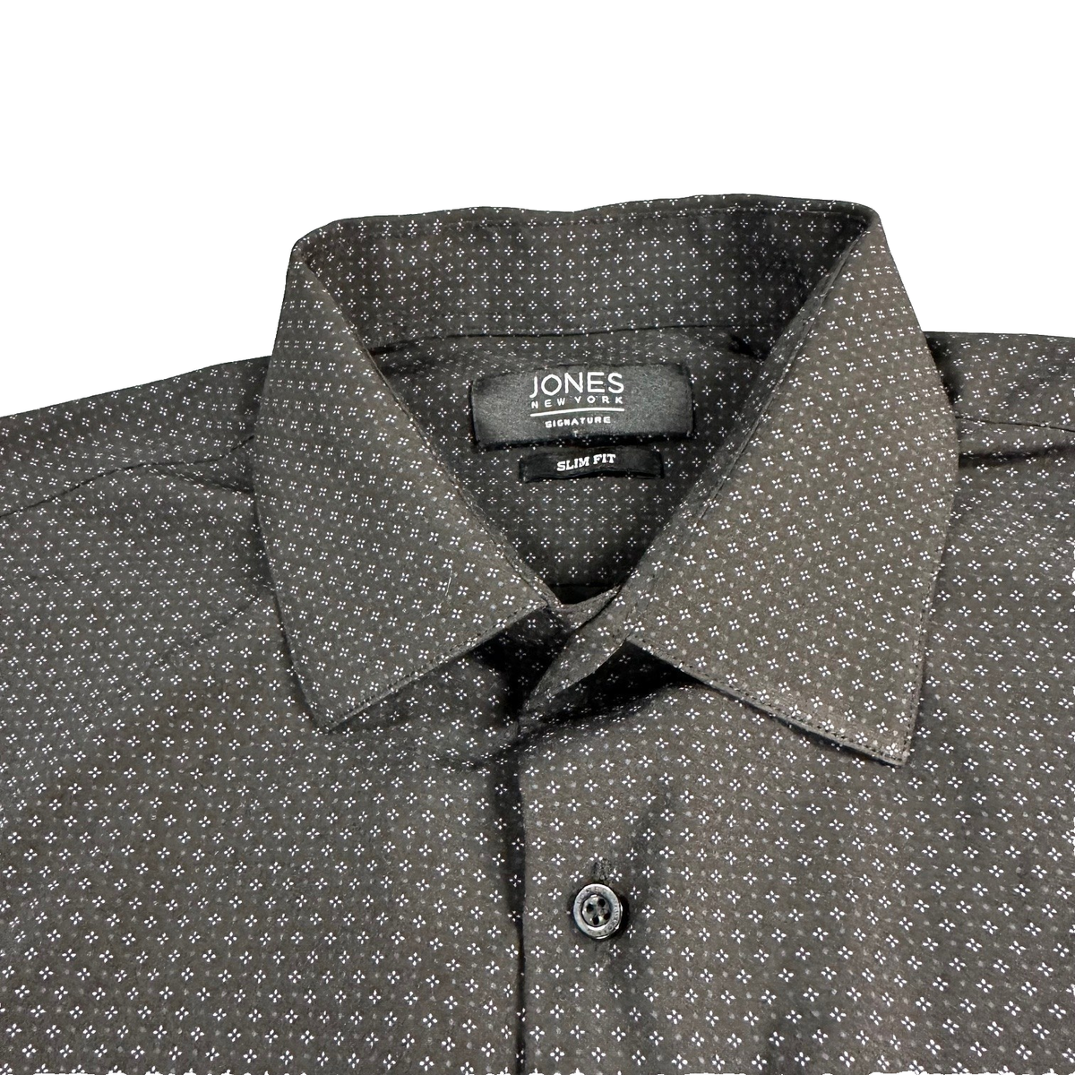 Jones New York Signature Slim Fit Mens L Button Up Dress Shirt Black Micro  Dot