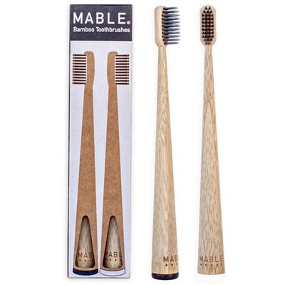 MABLE Two Pack Bamboo Toothbrush for 1 Count (Pack of 2), Black and White 