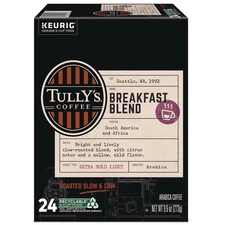 Tully's Coffee 192719 Coffee K-Cups - Breakfast Blend (24/Box) New