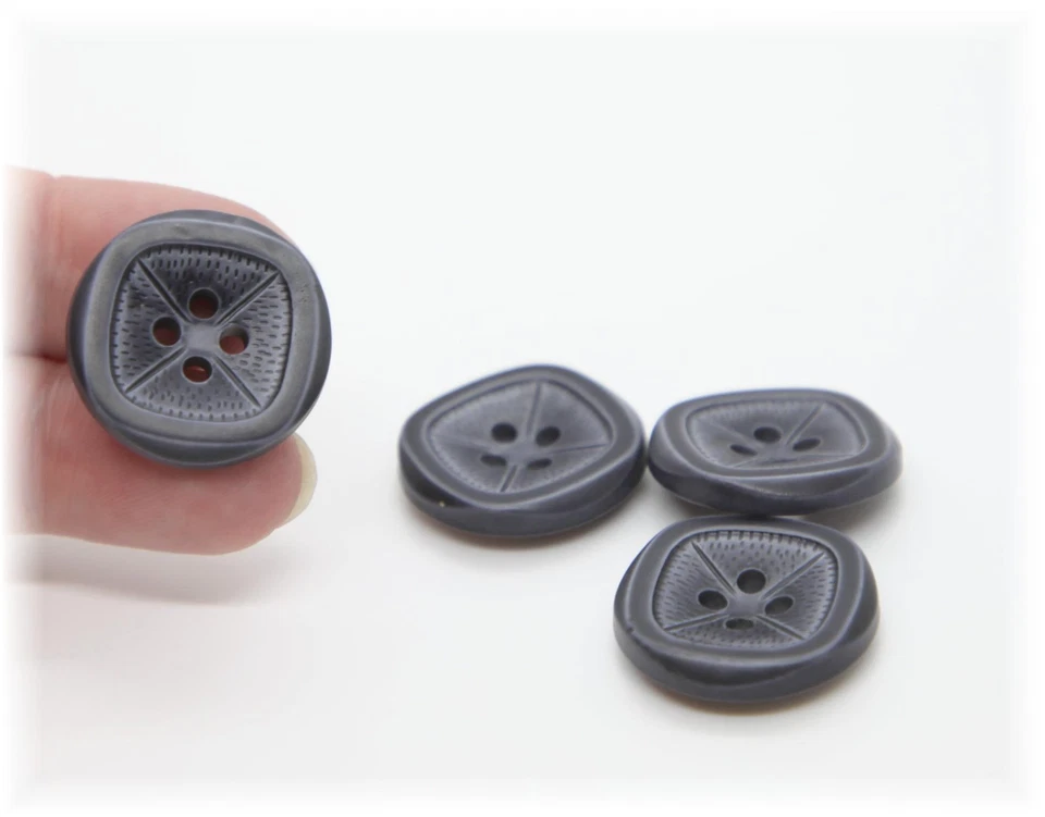 Buttons Grey Cushion Square Look Round Four Hole Buttons Set x 4 - image 4 of 4