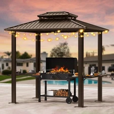 Grill Gazebo 6' x 8' w/Aluminum Frame, BBQ Gazebo w/Galvanized Steel Roof