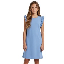 THE BEAUFORT BONNET COMPANY Barbados Blue RUEHLING RUFFLE DRESS Pima Cotton 14
