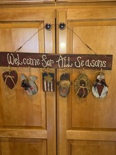 Primitive / Farmhouse Welcome For All Seasons Sign. Rustic Home Decor. Wood Sign