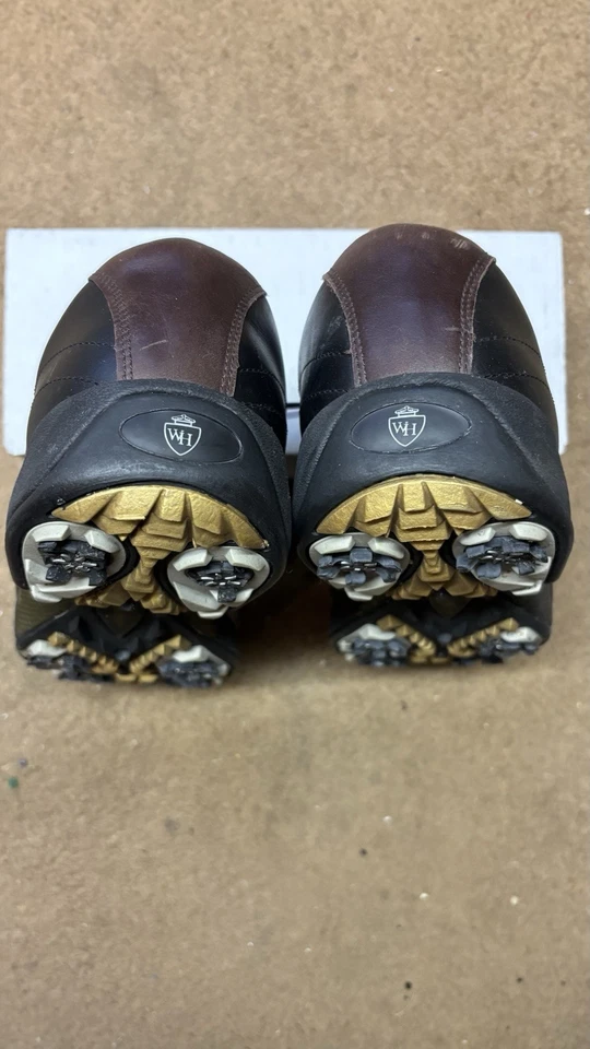 Мужские туфли для гольфа Walter Hagen размер 10 Вт черная/коричневая кожа шипы на шнуровке - Изображение 4 из 4