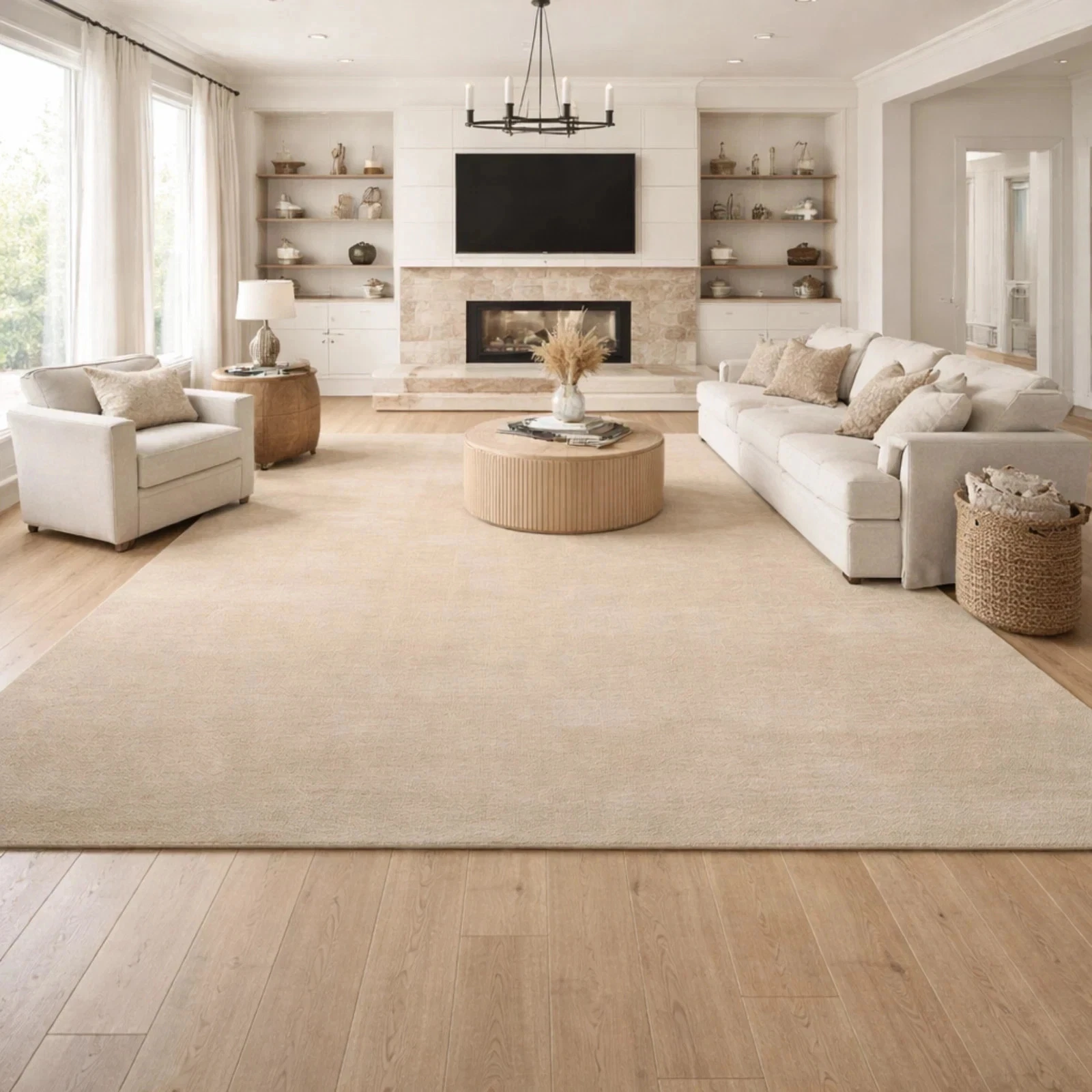 Handmade Hand Tufted Wool Area Rug Solid Cream Beige Modern Floor Carpet 9X12