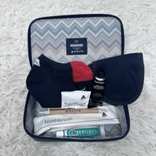 New MISSONI Delta One® 1st Class Amenity Kit Makeup Bag Leather 8 Toiletry Items