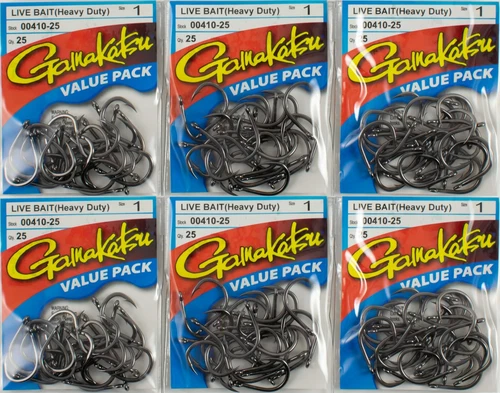 (LOT OF 6) GAMAKATSU LIVE BAIT HEAVY DUTY NS BLACK HOOK #1 00410-25 K3245