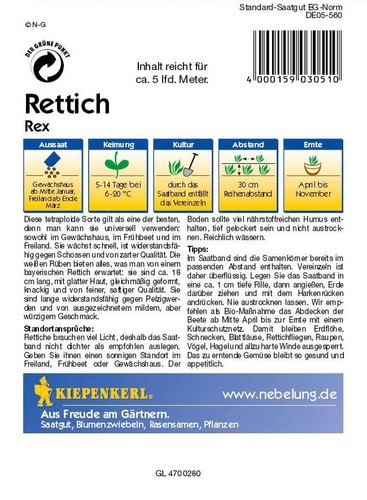 (EUR 0,68/m ) Radies Rettich " REX " Saatband 5 Meter Ganzjahresanbau Samen - Bild 2 von 4