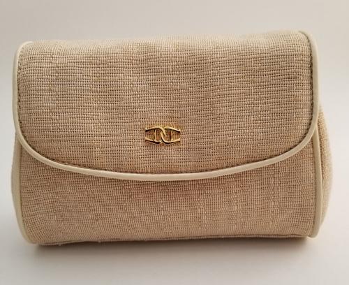 Vintage Etienne Aigner kleine Jute Elfenbein Umhängetasche Schultertasche Clutch