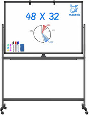 Rolling Dry Erase Board 48 X 32, Double-Sided Mobile White Board, Large Portabl