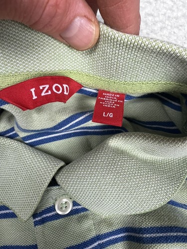 Vintage Izod Polo Mens Large Green Blue Stripe Preppy Casual Shirt Golf 90’s - Picture 3 of 11