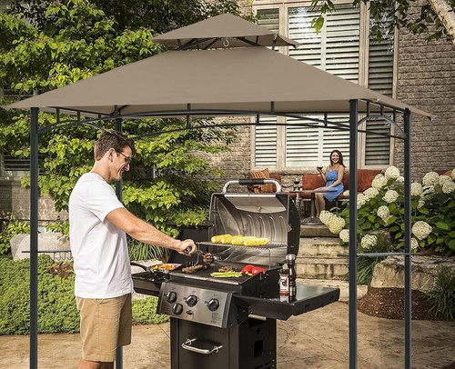 5x8 Outdoor Grill Pavillon Überdachung Ersatz Top - Wasserdicht Khaki Stoff - Bild 9 von 10