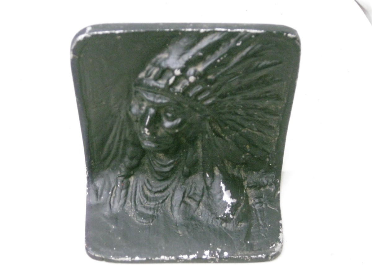 vintage antique cast metal book end single Native American Indian