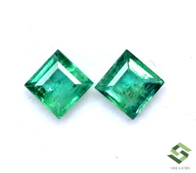 4x4 mm Certified Natural Emerald Square Cut Pair 0.67 CTS Loose Gemstones