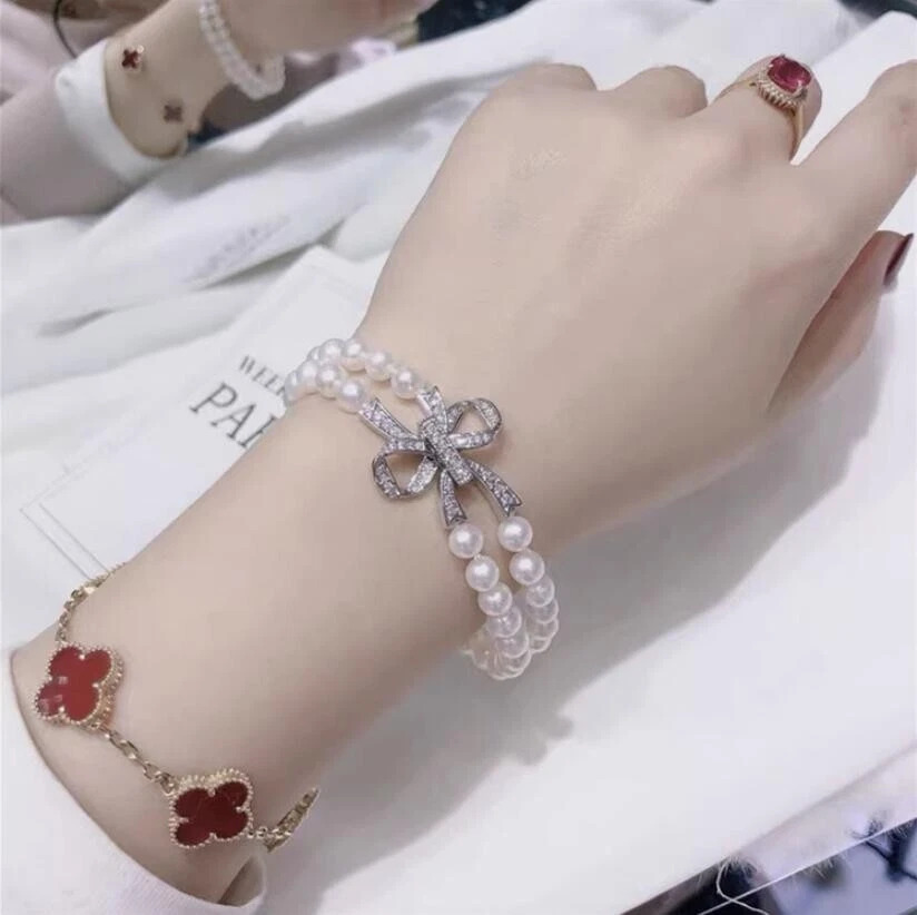 Pulsera Doble Hilos AAA 7-8mm Natural Mar del Sur Blanco Perla 7.5-8" 925s Foto 2 de 3