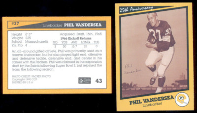1990 CCP PHIL VANDERSEA Green Bay Packers Super Bowl I 25th Anniversary Card
