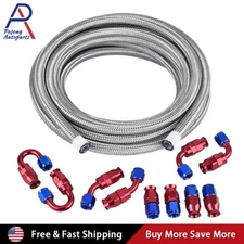 10FT 10AN Braided PTFE E85 Oil/Fuel Hose Line Brake Line Hose End Fittings Kit 