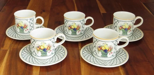 Villeroy & Boch BASKET 3" Coffee Tea Mugs Cup & Saucer Sets SET OF 5