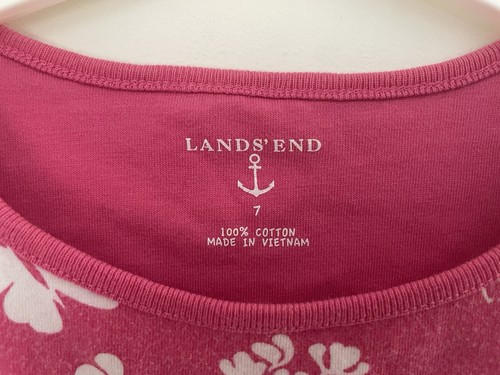 Lands' End Kid Girls White Butterfly Print 100% Cotton Short Sleeve Dress Pink 7 - Picture 2 of 5