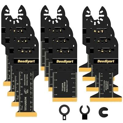 Besdiyart 12 Pcs Titanium Coating Oscillating Saw Blades Bi-Metal Oscillating Sa