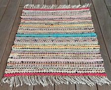 Scandinavian Hand-Knotted MCM Doorway Size Colorful Cotton Rag Rug 3 ft x 2.5 ft