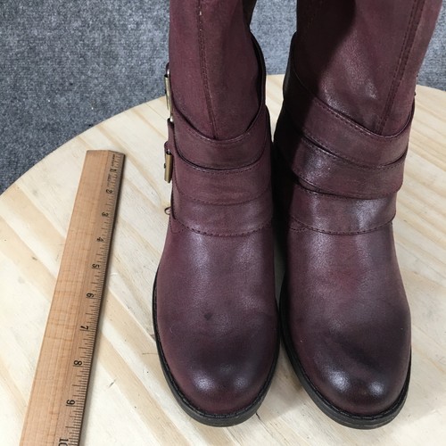Madden Girl Boots Womens 6 Tall Back Zip Buckle Riding Purple Leather Low Heel - Picture 5 of 11