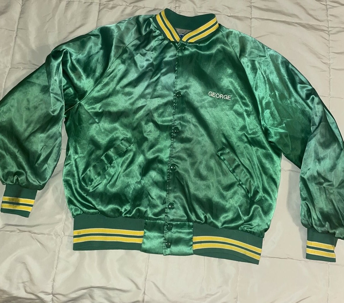 Vintage Varsity Jacket Green Satin Dunbrooke PlaJac … Gem