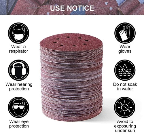 20 PCs Variety 5" Sanding Discs Grit Assorted Hook & Loop 8-Holes Orbital Sander - Picture 9 of 15