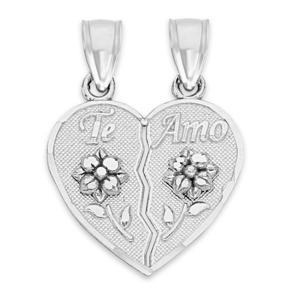 925 Sterling Silver Te Amo Separating Heart Pendant, Couples Jewelry