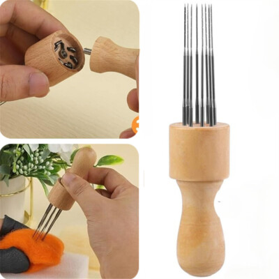 Handcraft 8 Needle Felting Tool Wood Handle Animal Wool Felting With Finger Cots