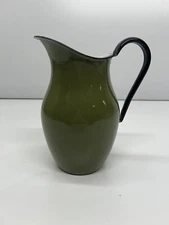 Vtg MCM Green Enamel Porcelain Pitcher Poland 15 Maybe Huta Silesia As Is