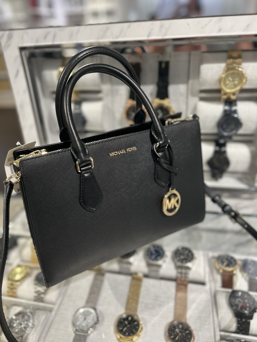 New Michael Kors Sheila Medium Satchel Bag Handbag Black Purse
