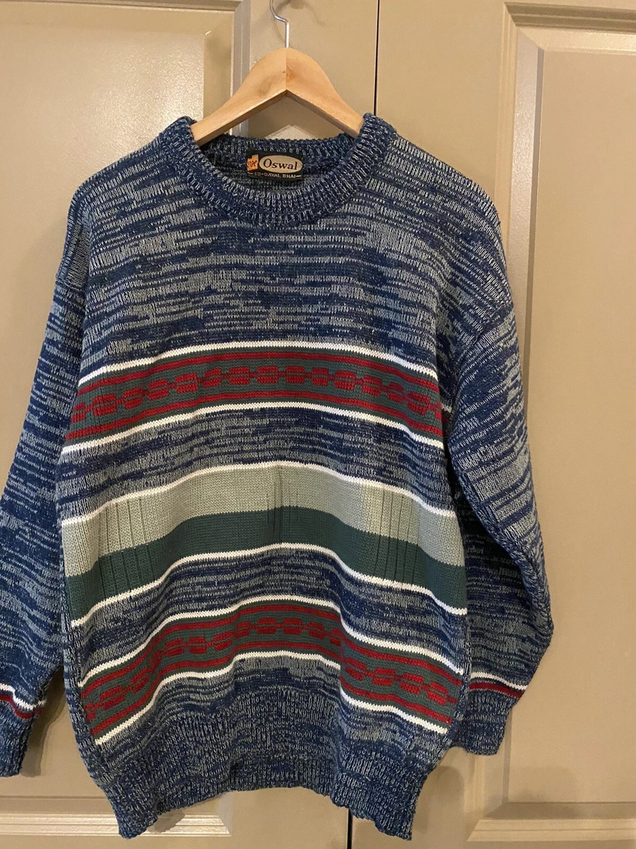 Oswal Vintage Mens Sweater Wool 40 Blue Nice! Warm Striped | eBay