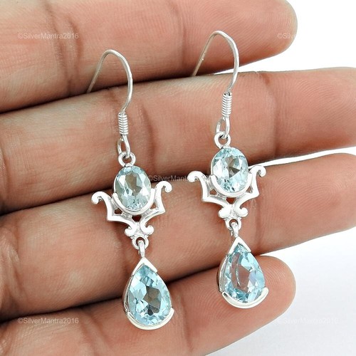 Solar Chakra Topaz Stone Solid Silver Bezel New Dangle Drop Handcrafted Earrings