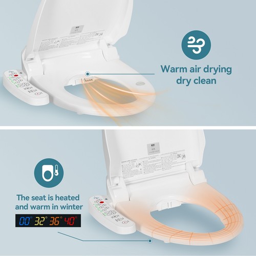 Elongated Smart Toilet Bidet Seat Electric Heated Warm Air Dry Clean Deodorize - Picture 6 of 11