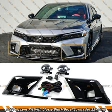 FOR 2022-2024 CIVIC PROJECTOR CLEAR LENS LED FOG LAMP + GLOSS BLACK BEZEL COVER