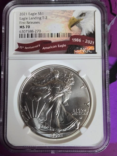 2021 Silver Eagle - Eagle Landing T-2 First Release - NGC MS70 - Free Delivery