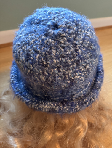 Hand Crochet Blue Marled Hat Size Small - Picture 2 of 4