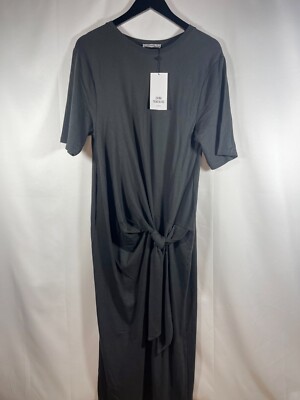 New Zara Shirt Dress Fashion Knot Tie Front Crew Neck Short