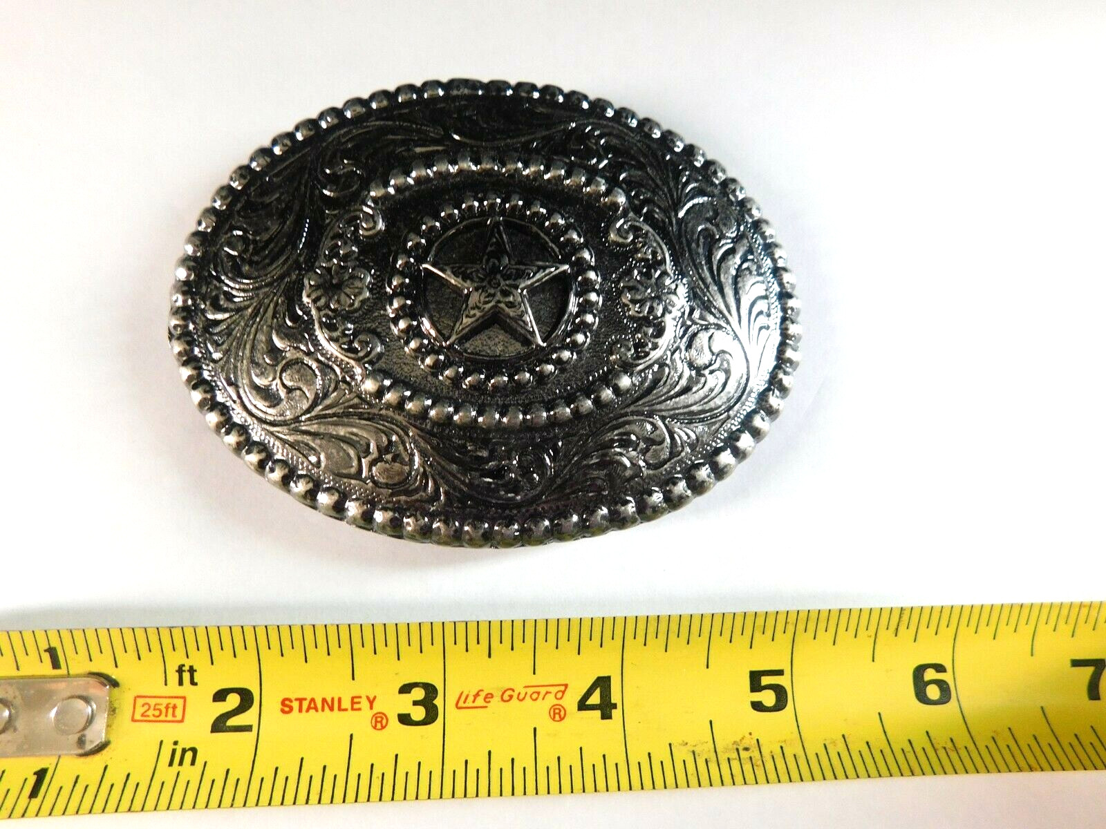 Star Scroll Pattern Floral Design Silver Tone Bel… - image 4