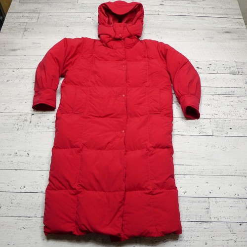 VINTAGE Eddie Bauer Coat Womens Petite Medium Red Down Fill Extra Long Jacket
