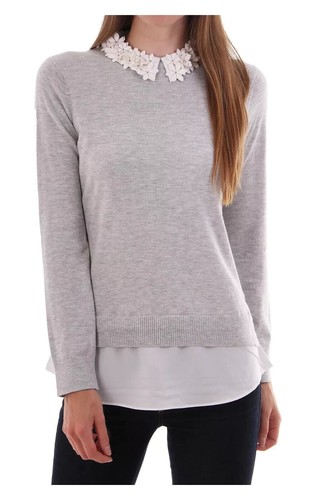 Ted Baker Nansea Floral Collar Mockable Sweater 3D Flower in Spring Grey size 1 - Picture 4 of 13
