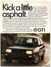 1986 Volkswagen GTI Vintage Print Ad, VW Kick Asphalt German Winding Road Driver